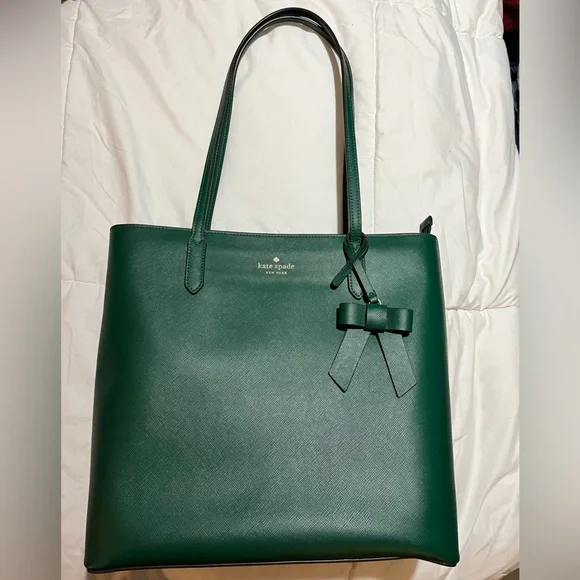 Kate Spade- deep jade green ‘Brynn’ tote bag w/bow. VGC. - Picture 1 of 6